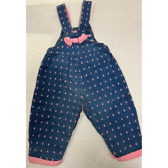 Vintage Osh Kosh B'Gosh 24M 2T Overalls Blue Denim Girls Patterned Ducks Pink - Picture 2 of 11
